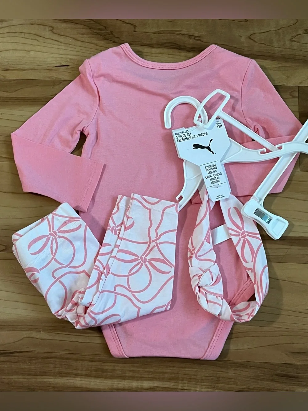 Puma Baby Girls 3-Piece Pink Bodysuit Leggings & Headband Set 12M NWT - Picture 6 of 10